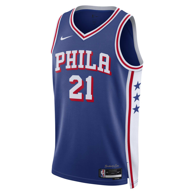 Jersey Nike Dri-FIT Swingman de la NBA para hombre Joel Embiid Philadelphia 76ers 2023/24 Icon Edition - Azul