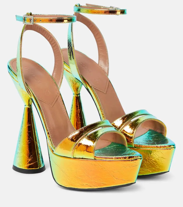 D'Accori Skye mirrored faux leather platform sandals | LYBSTORE