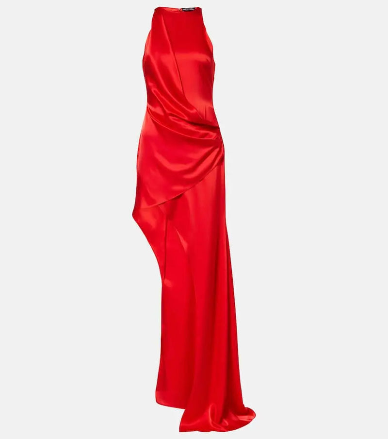 David Koma Asymmetric draped satin maxi dress