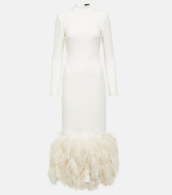 David Koma Bridal feather-trimmed cady midi dress