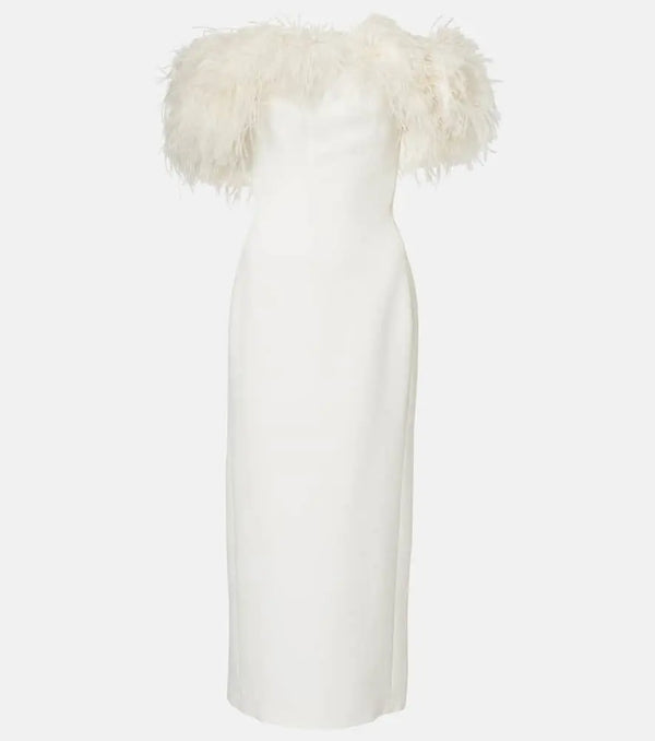 David Koma Bridal feather-trimmed midi dress