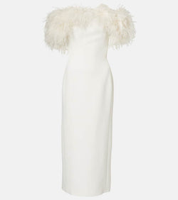 David Koma Bridal feather-trimmed midi dress