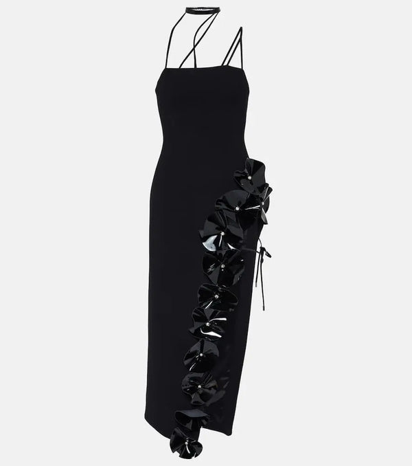 David Koma Floral-appliqué virgin wool midi dress