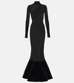 David Koma Flounced velvet and jersey gown | LYBSTORE