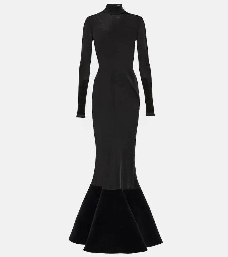 David Koma Flounced velvet and jersey gown | LYBSTORE