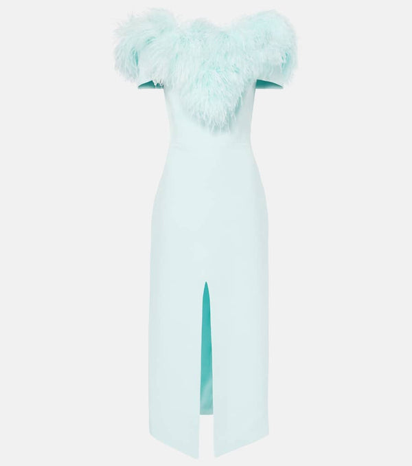 David Koma Off-shoulder feather-trimmed midi dress