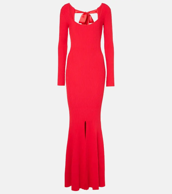 David Koma Open-back ribbed-knit gown