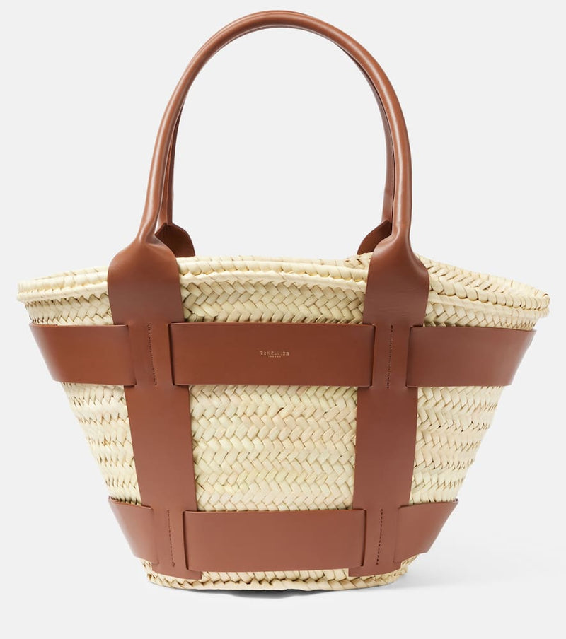 DeMellier Santorini leather-trimmed raffia tote bag