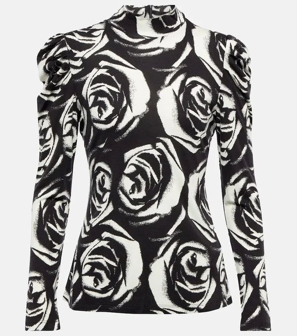 Diane von Furstenberg Doha floral turtleneck jersey top | LYBSTORE