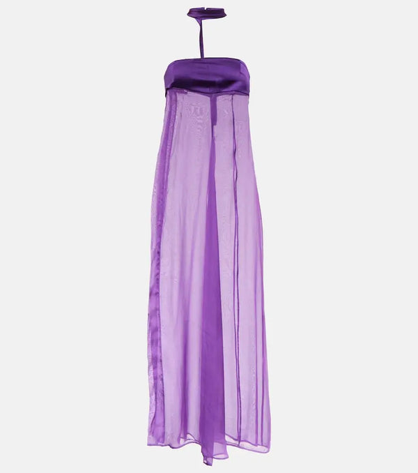 Didu Halterneck silk chiffon maxi dress | LYBSTORE