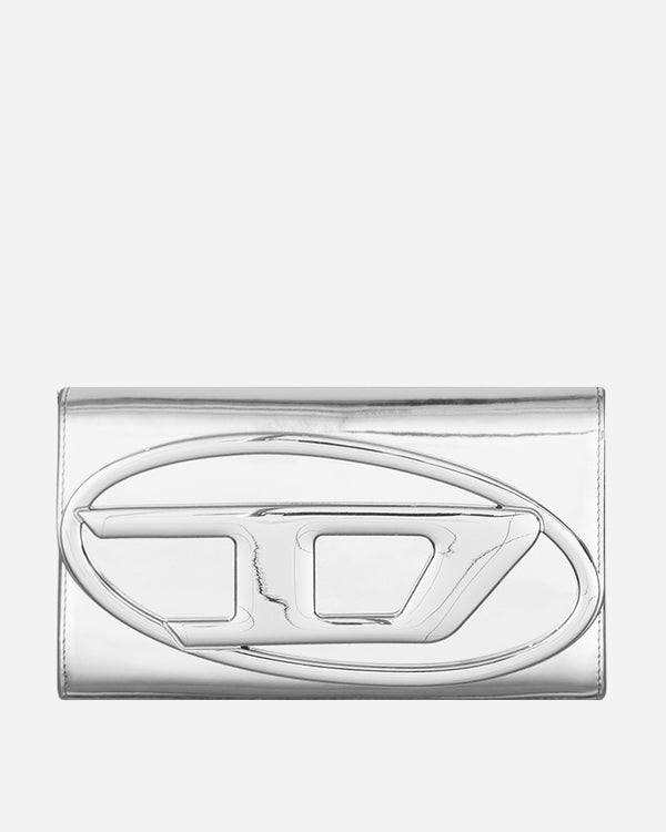 Diesel Mirrored Leather Wallet Bag Silver