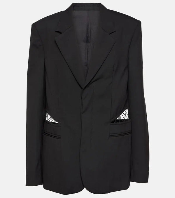 Dion Lee Lace-trimmed cutout wool blazer | LYBSTORE