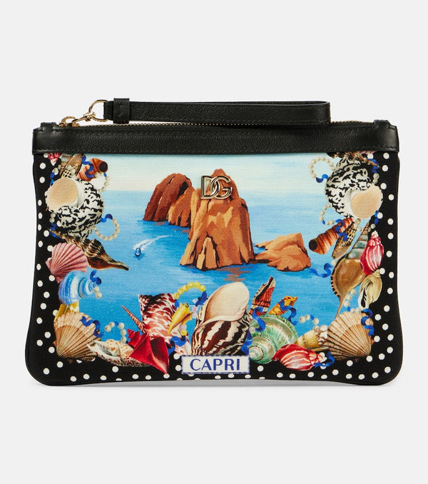 Dolce & Gabbana Capri printed leather-trimmed canvas pouch