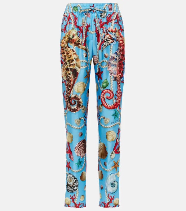 Dolce & Gabbana Capri printed silk straight pants | LYBSTORE