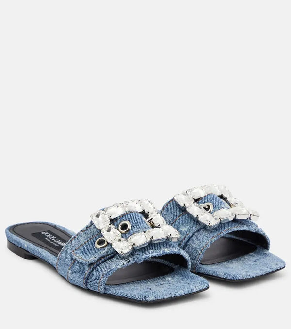 Dolce & Gabbana Crystal-embellished denim sandals | LYBSTORE