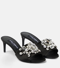 Dolce & Gabbana Crystal-embellished satin mules | LYBSTORE