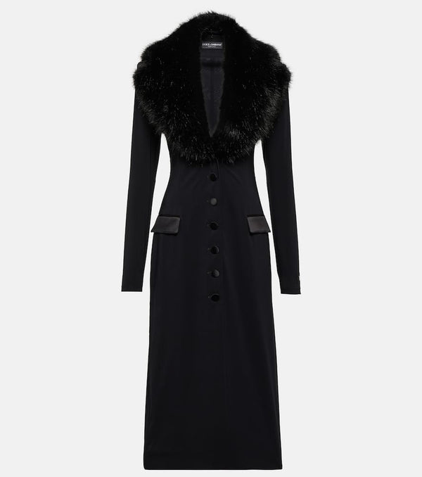 Dolce & Gabbana Faux-fur trimmed silk georgette coat