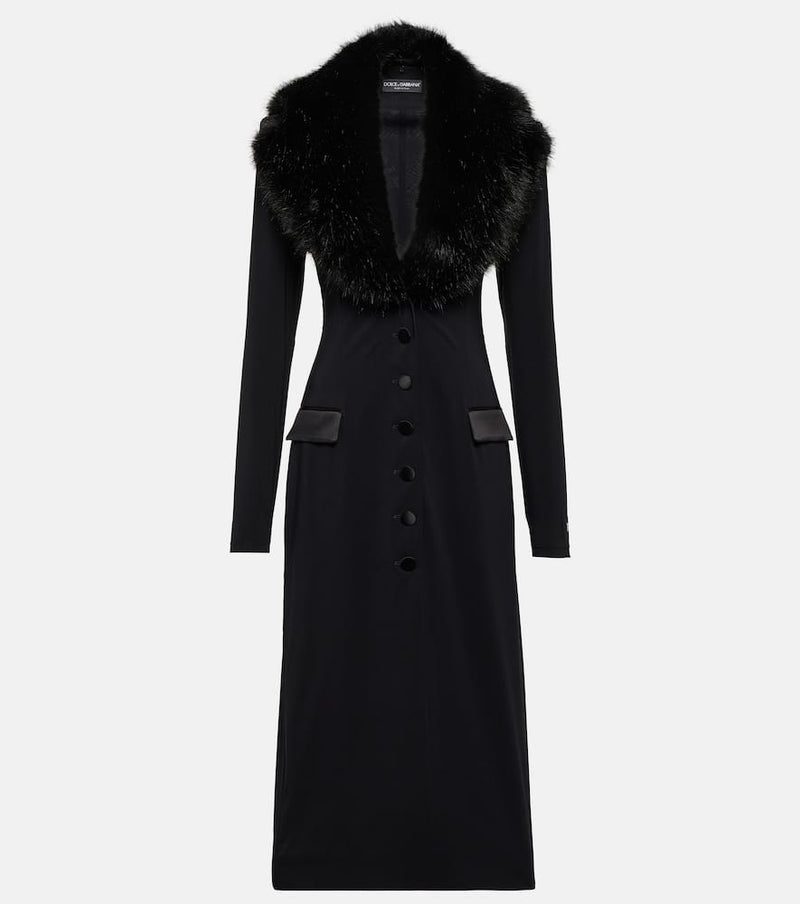 Dolce & Gabbana Faux-fur trimmed silk georgette coat