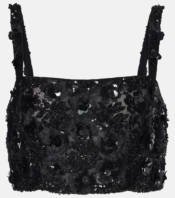 Dolce & Gabbana Floral-appliqué sequined crop top