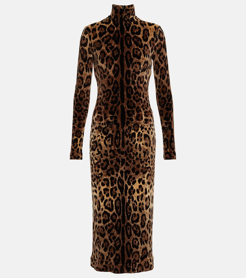 Dolce & Gabbana Jacquard leopard-print midi dress