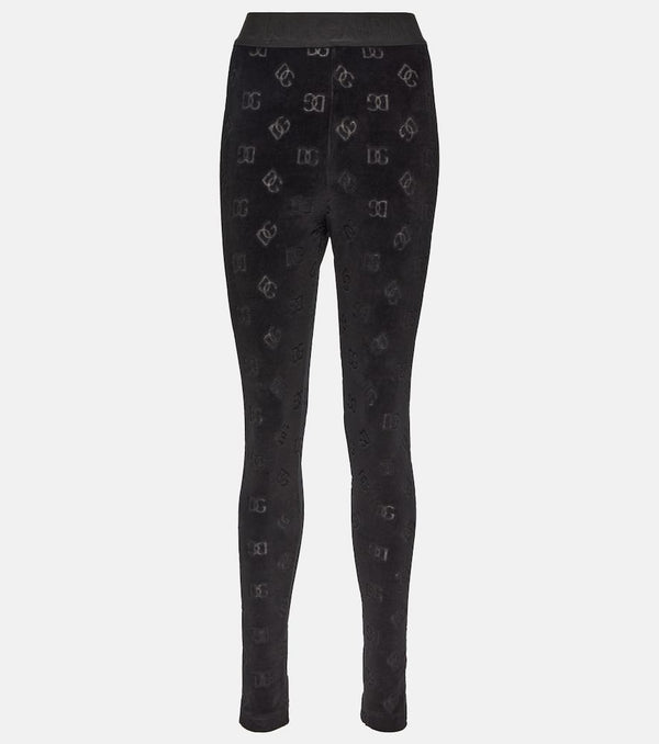 Dolce & Gabbana Logo high-rise cotton velvet leggings