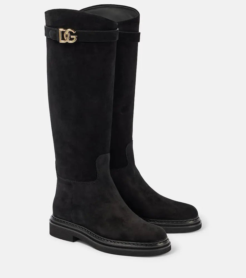 Dolce & Gabbana Logo suede knee-high boots | LYBSTORE