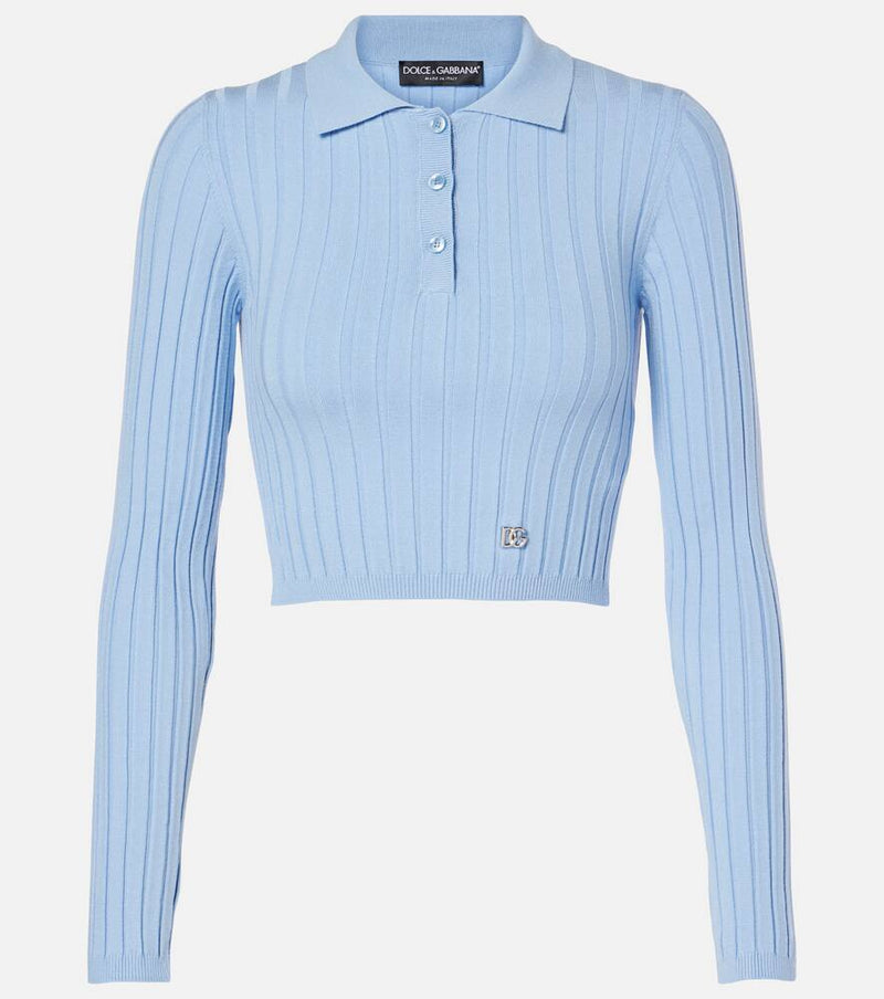 Dolce & Gabbana Ribbed-knit cropped polo sweater