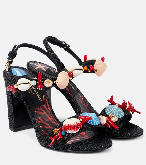 Dolce & Gabbana Capri Kiera Sophia embellished raffia sandals | LYBSTORE