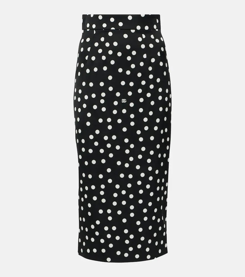 Dolce & Gabbana Capri polka-dot charmeuse pencil skirt | LYBSTORE