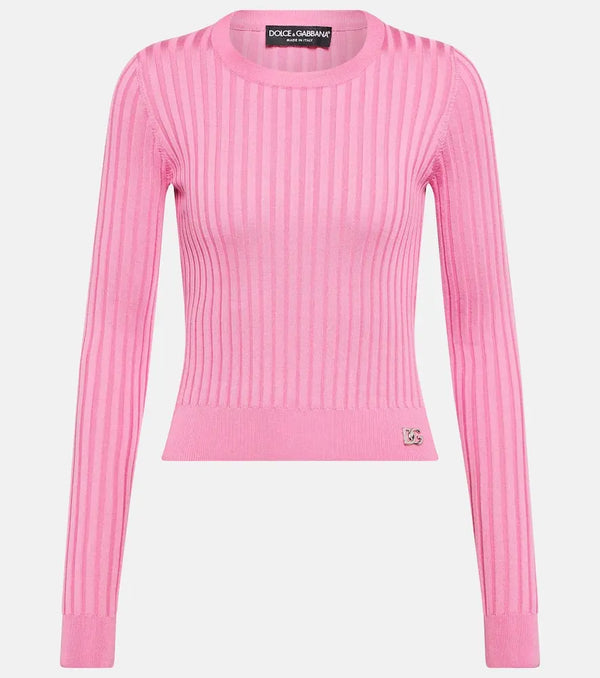 Dolce & Gabbana DG ribbed-knit silk cropped sweater | LYBSTORE