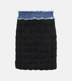 Dolce & Gabbana Denim-trimmed bouclé miniskirt