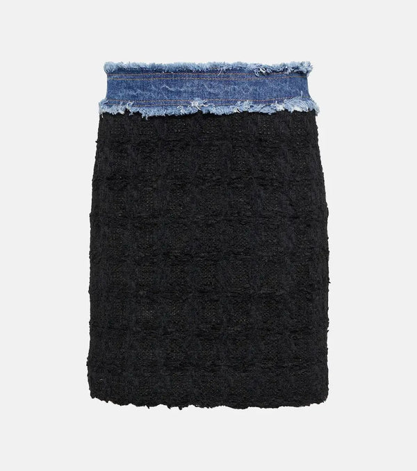 Dolce & Gabbana Denim-trimmed bouclé miniskirt