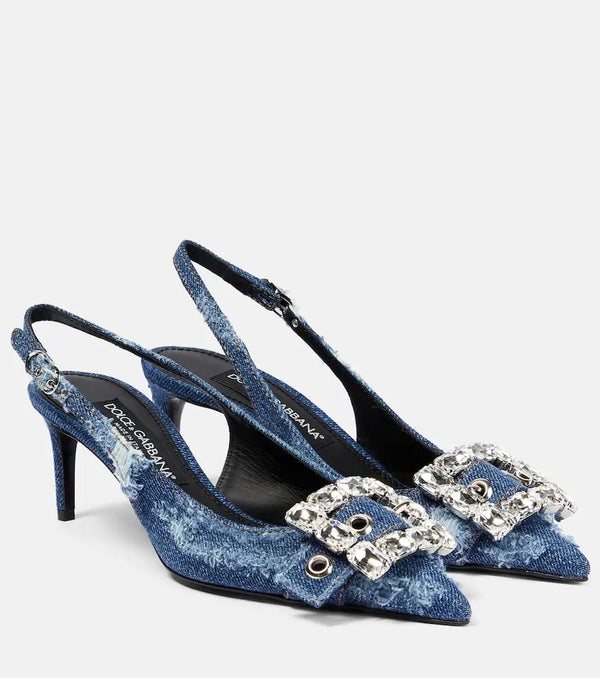 Dolce & Gabbana Embellished denim slingback pumps | LYBSTORE