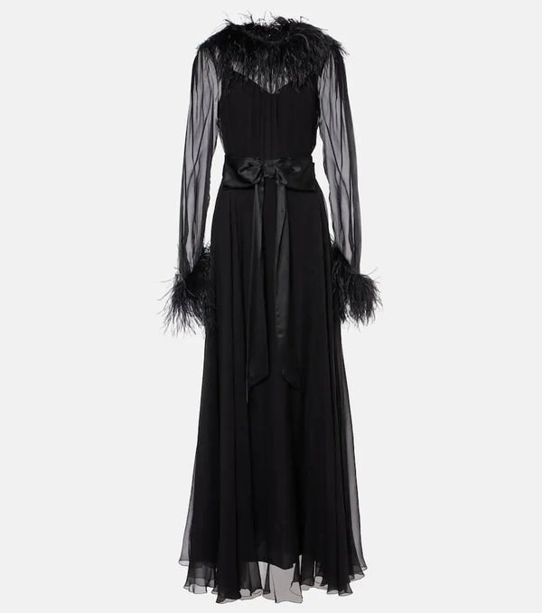 Dolce & Gabbana Feather-trimmed silk gown | LYBSTORE