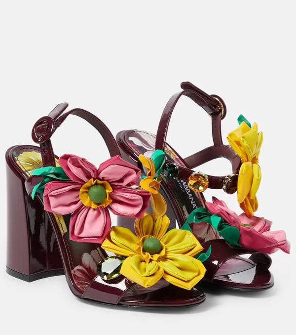 Dolce & Gabbana Floral-appliqué patent leather sandals | LYBSTORE