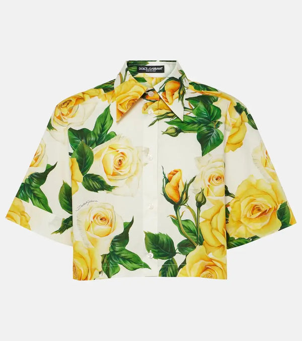 Dolce & Gabbana Floral cropped cotton poplin shirt | LYBSTORE