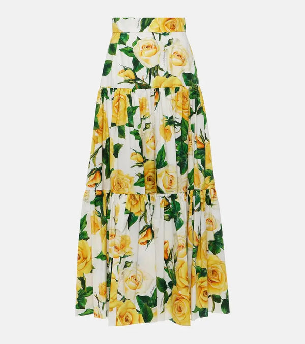 Dolce & Gabbana Floral tiered cotton maxi skirt | LYBSTORE