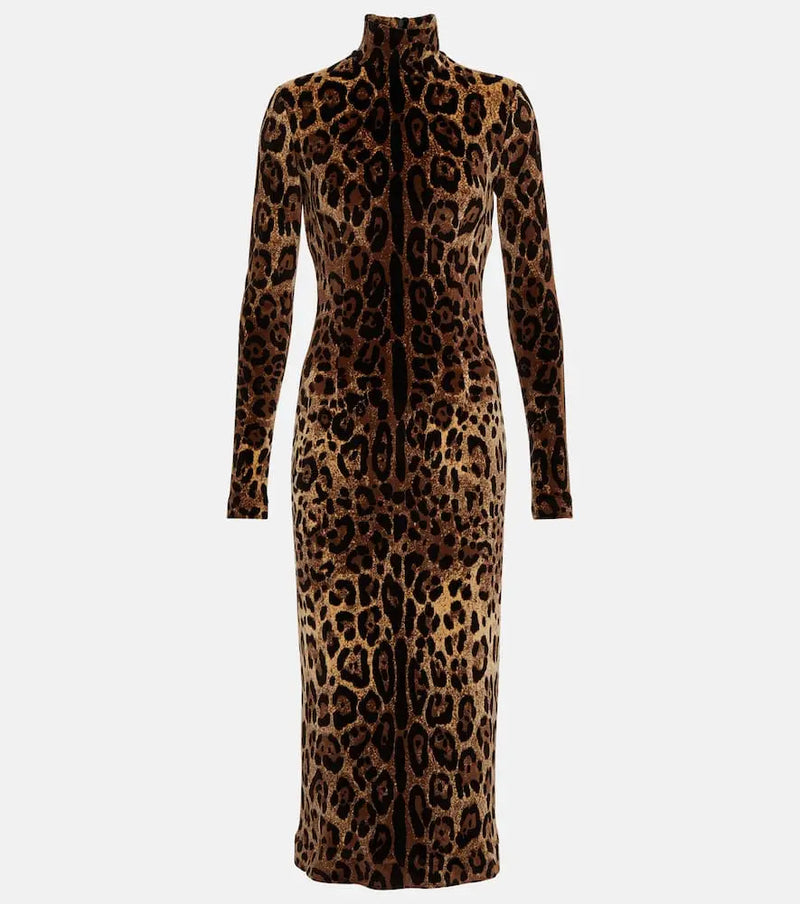 Dolce & Gabbana Jacquard leopard-print midi dress | LYBSTORE