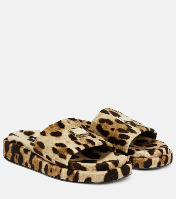 Dolce & Gabbana Logo leopard-print terrycloth slides | LYBSTORE