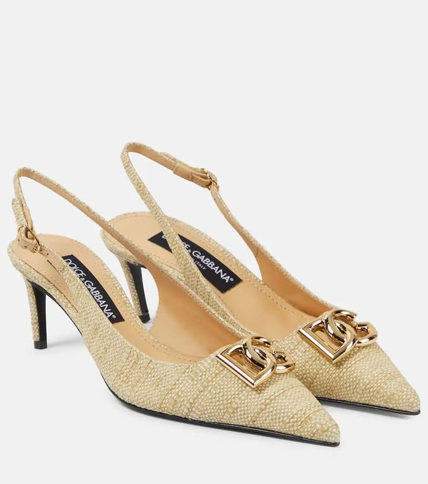 Dolce & Gabbana Logo raffia slingback pumps | LYBSTORE