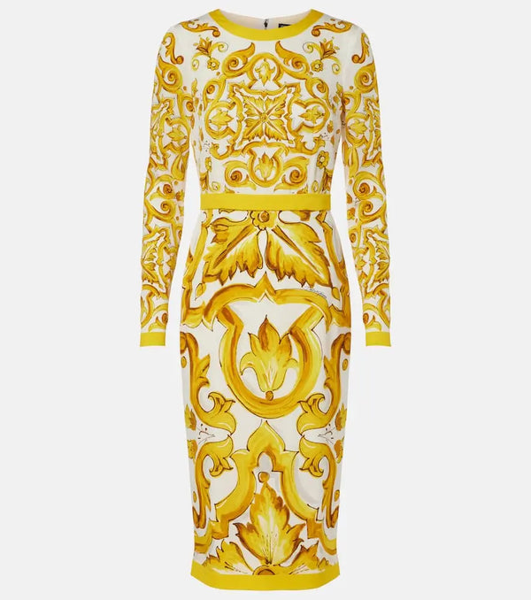 Dolce & Gabbana Majolica silk-blend charmeuse midi dress | LYBSTORE