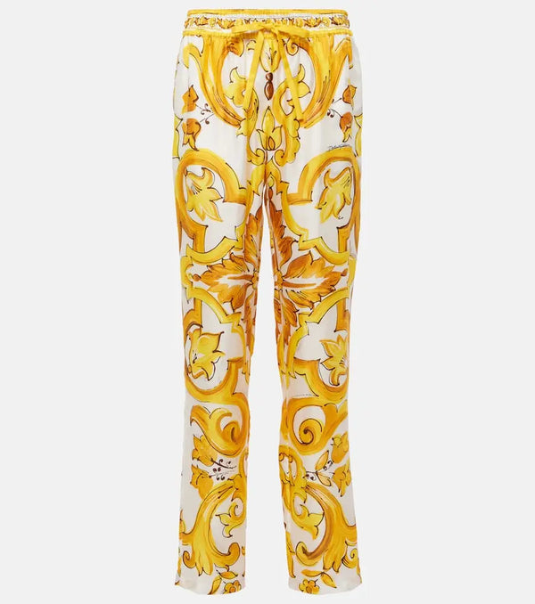 Dolce & Gabbana Majolica silk straight pants | LYBSTORE