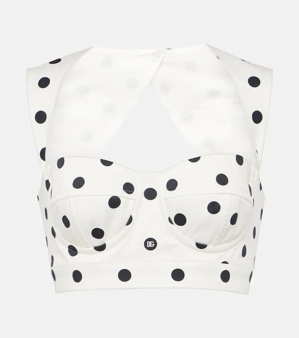 Dolce & Gabbana Polka-dot cotton-blend drill crop top | LYBSTORE