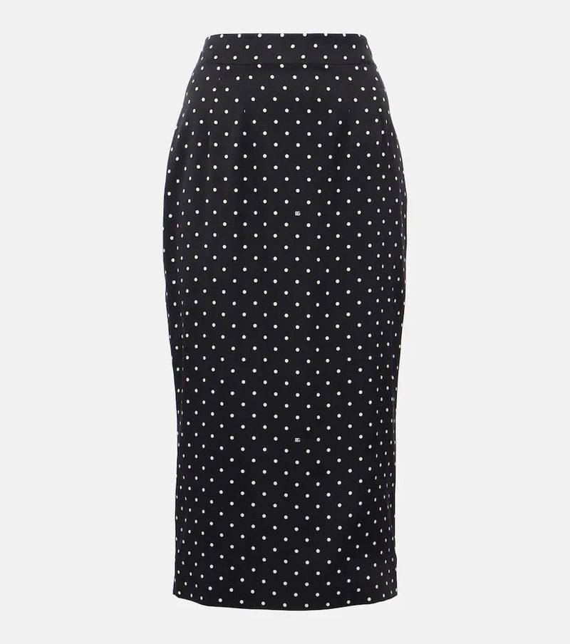 Dolce & Gabbana Polka-dot silk-blend charmeuse pencil skirt | LYBSTORE