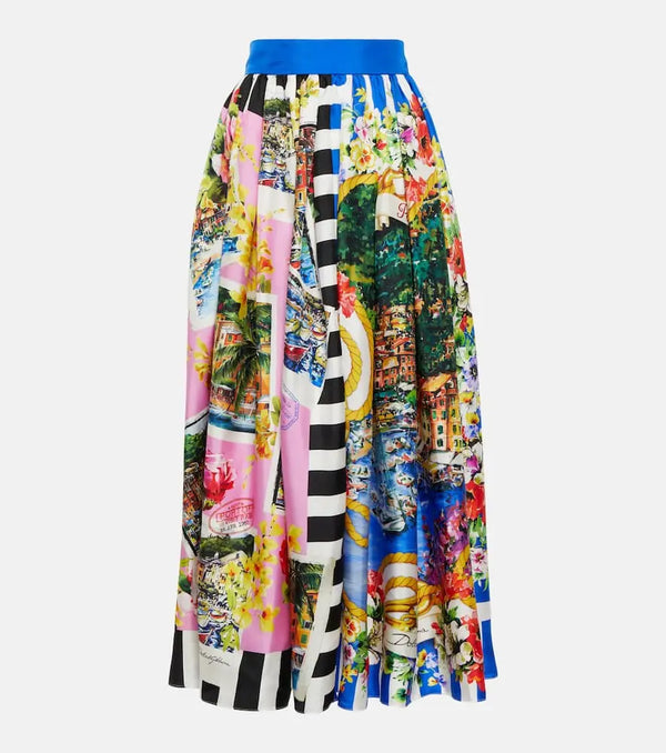 Dolce & Gabbana Portofino printed silk midi skirt | LYBSTORE