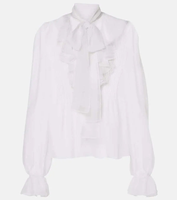 Dolce & Gabbana Ruffled tie-neck silk blouse | LYBSTORE