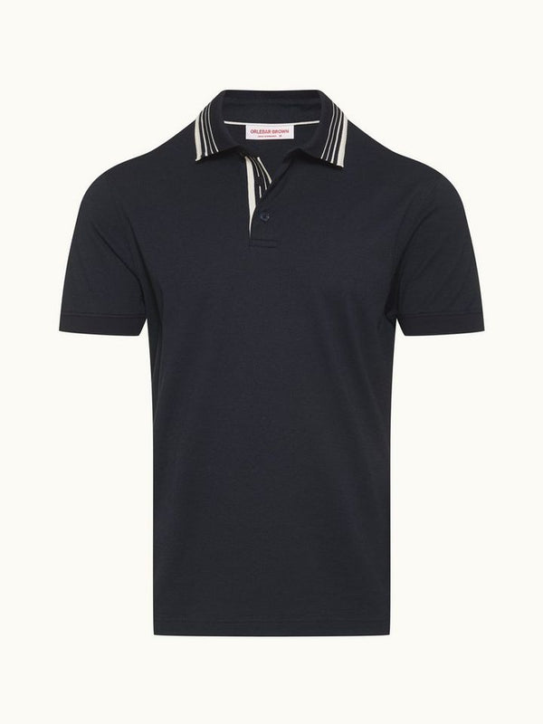 Dominic Stripe - Classic Fit Border Stripe Polo Shirt In Night Iris Blue