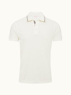 Dominic Tipping - White Sand Stripe Tipping Collar Classic Fit Polo Shirt