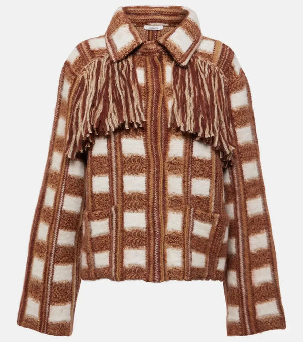 Dorothee Schumacher Dizzy fringed checked jacquard jacket | LYBSTORE