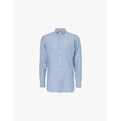 Mens Drakes Striped Denim button-down regular-fit linen and cotton-blend shirt